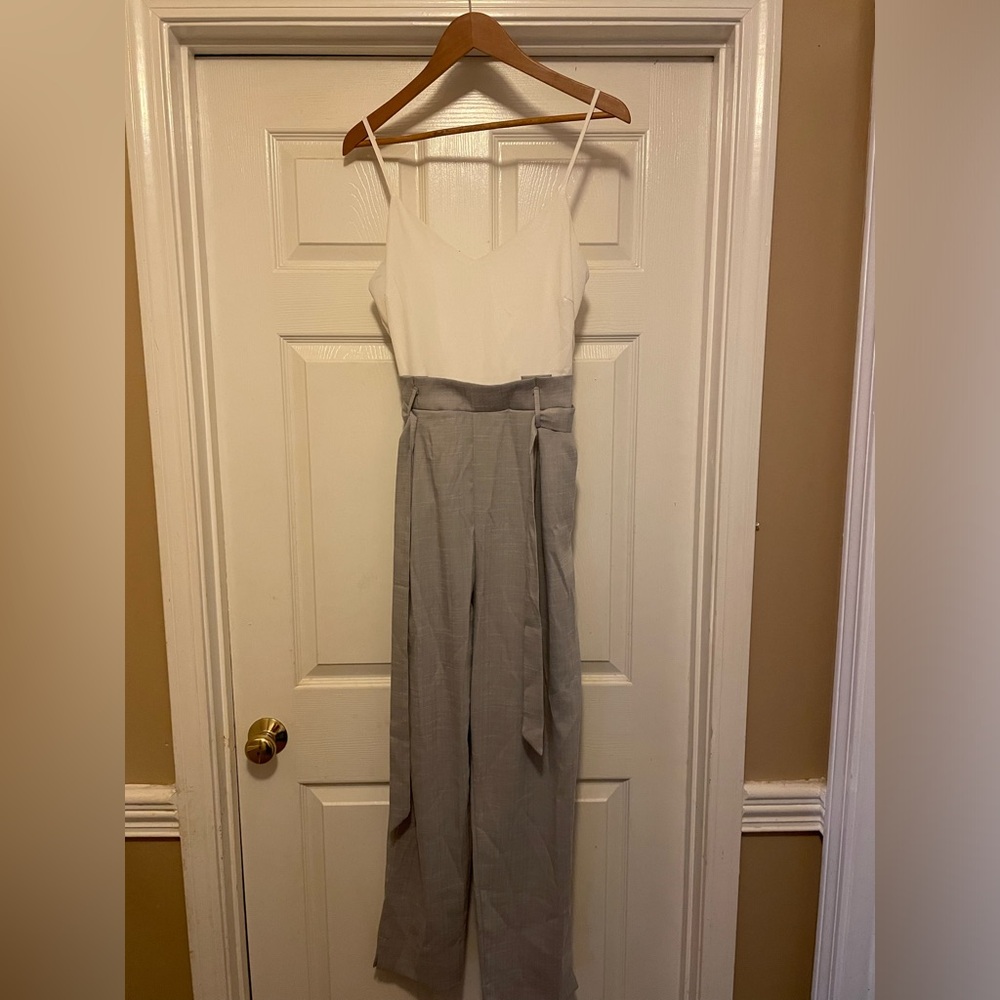 WHITE AND GRAY Spaghetti strap jumpsuit